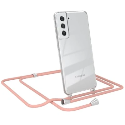Abbildung von EAZY CASE Smartphone Necklace kompatibel mit Samsung Galaxy S21 FE 5G, Tasche Kette Schultertasche Crossbody Bag, Handyhülle zum Umhängeband Kordel in komplett Alt Rosa Endstücken Silber