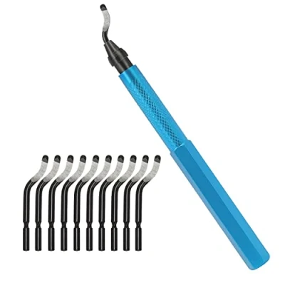 Abbildung von VASTOOLS Handentgrater Werkzeugsatz/Entgrater Werkzeug mit 10 Stück Schnellarbeitsstahl Ersatzklingen/für Stahl, Kupfer, Aluminium und Kunststoff