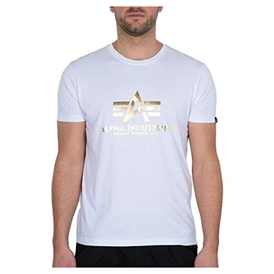 Abbildung von Alpha Industries Basic Print Tshirt print, Herren, Größe: Small, White/yellow gold