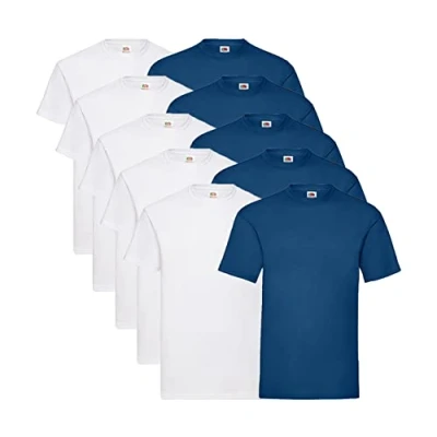 Abbildung von Fruit of the Loom Herren T Shirt Valueweight, 10er Pack, 5 Weiss / Navy + 1 HL Kauf Notizblock, L