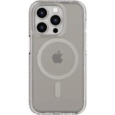 Abbildung von tech21 Evo Crystal Hülle für iPhone 15 Pro Kompatibel mit MagSafe Aufprallschutz Case 15x Militärstandard Rating Natürliches Titan