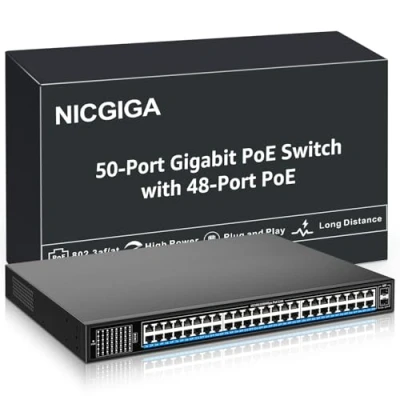 Abbildung von 48 Port Gigabit PoE Switch Unmanaged with IEEE802.3af/at PoE+@400W, 2 x 1G SFP, NICGIGA 50 Network Power Over Ethernet Switch, Desktop/Rackmount