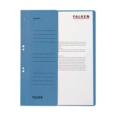 Abbildung von Original Falken 50er Pack Ösenhefter. Made in Germany. Aus Recycling Karton mit halbem Vorderdeckel und Behördenheftung für DIN A4 blau Hefter Sammelmappe Blauer Engel