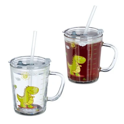 Abbildung von relaxdays Kinderbecher Trinkglas Kinder Dino 2er Set, Glas