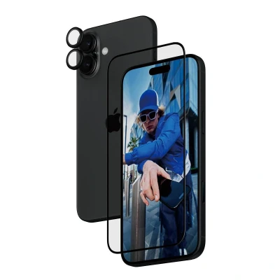 Abbildung von 2er pack Apple iPhone 16 Plus Panzerglas PanzerGlass 2 in 1 Screenprotector en cameraprotector Ultra Wide Fit Anti Bacterial