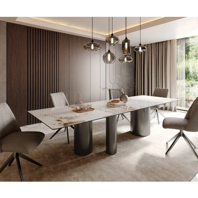 Abbildung von Esstisch Edge 300x100 Keramik Minas Melange Weiß Beige Troa Edelstahl Graphit