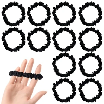 Abbildung von UILYNIU 12 Stücke Haargummi, Kleine Scrunchies, Satin Pferdeschwanz Halter, Elastische Haarbänder, Haar Accessoires, Haare Ringe, Weiche Haarseile für Dünnes und Dickes (Schwarz)