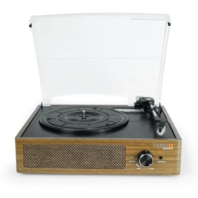 Abbildung von Technaxx Retro Plattenspieler mit Lautsprechern 2x3W, LP Digitalisierung direkt auf USB Stick, Bluetooth V5.0 TX 186 RCA Ausgang zum Anschluss an HiFi Systeme, 3 Geschwindigkeiten, AUX IN Buchse