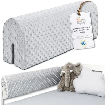 Abbildung von Bettkantenschutz für Kinderbetten 70 cm Schutz Bettrahmen Baby Bett rausfallschutz boxspringbett bettgitter mit Bezug Kantenschutz Kinder Babybett Hellgrau