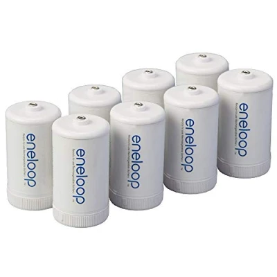 Abbildung von Eneloop Panasonic BQ BS1E8SA Batterieadapter in D Größe für die Verwendung mit wiederaufladbaren NI MH AA Batteriezellen, 8 Stück