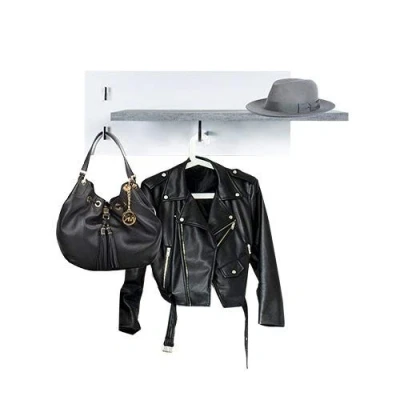 Abbildung von Phoenix Bruno Garderobe Wandgarderobe mit 1 Kleiderstange, 2 Haken und Ablage, Holz, Beton, Weiss, 20 x 30 75 cm