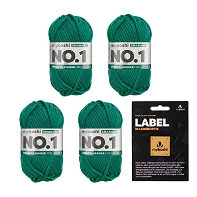 Abbildung von myboshi No.1 Wolle zum Häkeln und Stricken, Schnellstrickgarn, langlebige Mützenwolle, Strickwolle, Häkelwolle, mulesing frei, Ll. 55m /50g, 30% (Merinowolle) Grün (Smaragd) 4 Knäuel