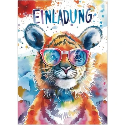 Abbildung von Werfunee 12 Stück Einladungskarten Kindergeburtstag Mädchen Junge 15 x 11cm Tiger Geburtstag Einladung Geburtstagseinladungen