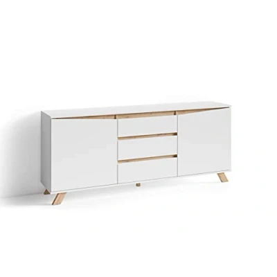 Abbildung von byLIVING Sideboard Valentin mit robuster Melamin Oberfläche in der modernen Kombination Artisan Eiche weiß, 2 Türen und 3, Holzwerkstoff, B 180, H 80, T 38 cm