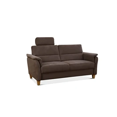 Abbildung von CAVADORE 3er Sofa Palera mit Federkern / Kompakte Dreisitzer Couch im Landhaus Stil inkl. 1 Kopfstütze 179 x 89 Mikrofaser, Braun