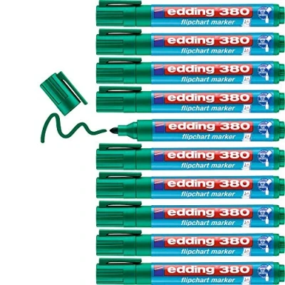 Abbildung von edding 380 Flipchart Marker grün 10 Stifte Rundspitze 1,5 3 mm Stift zum Schreiben, Zeichnen und Markieren auf Flipcharts Tinte schlägt nicht durch Papier trocknet aus farbintensiv