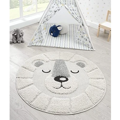 Abbildung von Kinderteppich Lou Weicher Kuscheliger Kinderteppich, Löwen Motiv, Creme, the carpet, Rund, Höhe: 20 mm, 3D Optik, Pflegeleicht, Flauschig