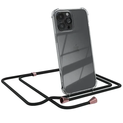 Abbildung von EAZY CASE Handykette kompatibel mit iPhone 13 Pro Max Handyhülle Umhängeband, Handykordel Schutzhülle, Silikonhülle, Hülle Band, Stylische Kette für Smartphone, Clips in Rosé