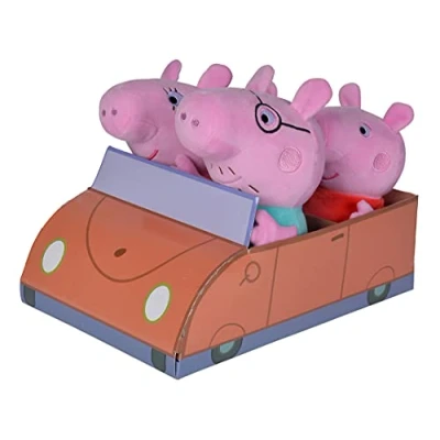 Abbildung von SIMBA Kuscheltier Peppa Wutz Plüschtier Familie im Auto (4 tlg)