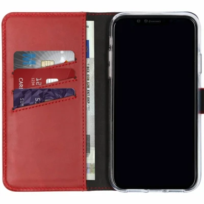Abbildung von Apple iPhone Xr Hülle Echtleder Selencia Klapphülle Handyhülle Rot