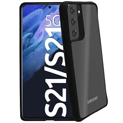 Abbildung von se® HARDCASE für Samsung Galaxy S21 Hülle Transparente Schutzhülle Schwarzer Softframe Kratzfest Stoßfestigkeit Handyhülle case Cover durchsichtig