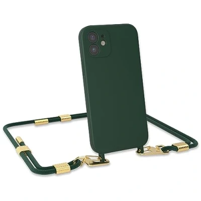 Abbildung von EAZY CASE Handykette Silikon mit Clips 2 in 1 kompatibel iPhone 14 Pro Handyhülle Umhängeband, Handykordel Silikon, Hülle Band, Kette für Smartphone, Grün Gold