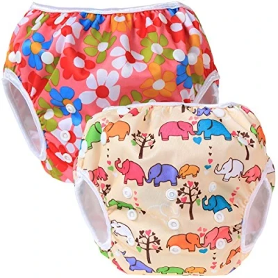 Abbildung von Teamoy Schwimmwindel Baby, Schwimmhose Baby Wiederverwendbar, Badehose Jungen, Verstellbar Badeanzug für 0 3 Jahre (Flowers Pink+ Elephants)