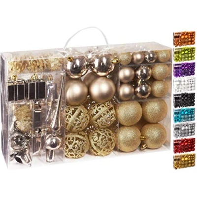 Abbildung von BRUBAKER Weihnachtsbaumkugel 101 teiliges Weihnachtskugel Set mit Baumspitze, Christbaumschmuck aus Kunststoff, Weihnachtsdekoration edel und robust