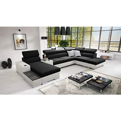 Abbildung von All4All Ecksofa mit Schlaffunktion Ponti 368 cm x 227 Wohnlandschaft U Form Schlafsofa Bettkasten XXL Sofa Groß Gewebe Kunstleder Linke Seite Schwarz/Weiß Modern 26