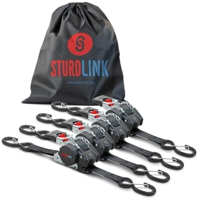 Abbildung von Automatik Spanngurt 3m 25mm mit Verschluss S Haken 300kg/600kg Set von 4 Spanngurte Selbstaufrollend Automatischer Spanngurtwickler/Spanngurtaufroller Zurrgurt für Pkw Anhänger Quad Motorrad