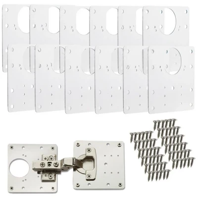Abbildung von SO TECH® Möbelbeschlag Topfband Reparaturplatten Edelstahl 90 x 0,53 mm (12 St), Reparaturset für Topfbänder mit Ø35 mm, Schrankscharnier Topfscharnier