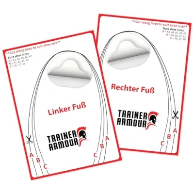 Abbildung von Zehenloch Schutz (BIG TOE HOLE PREVENTER) Selbstklebende Flicken/Patches zum Reparieren und Vorbeugen von Löchern am großen Zeh. Für Sneaker Schuhe mit Mesh. TRAINER ARMOUR. [Weiß, 2 Stk. (L+R)]