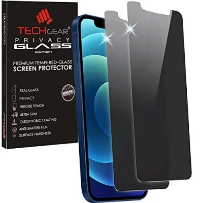 Abbildung von TECHGEAR 2 Stück Anti Spy Schutzfolie kompatibel mit iPhone 12 Mini PRIVACY Privatsphäre Edition Displayschutzfolie aus gehärtetem Glas
