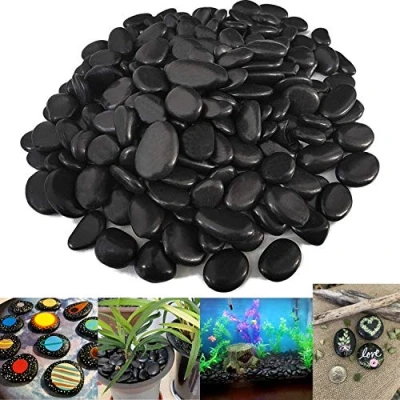 Abbildung von VELLES Aquarium Steine zum Bemalen Kieselsteine Schwarze Deko Kies Dekosteine Natur Gartendeko Terrarium Basteln Kamin 20 40mm 950gr