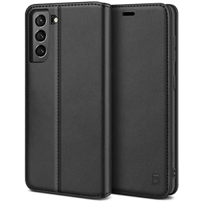Abbildung von BEZ Handyhülle für Samsung S21 Plus Hülle, Premium Tasche Kompatibel Galaxy 5G, Case Schutzhüllen aus Klappetui mit Kreditkartenhaltern, Ständer, Magnetverschluss, Schwarz