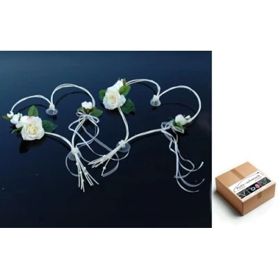Abbildung von ROMANTISCHE Herzen Autoschmuck Auto Schmuck Braut Paar Rose Deko Dekoration Hochzeit Car Wedding (Ecru 2)