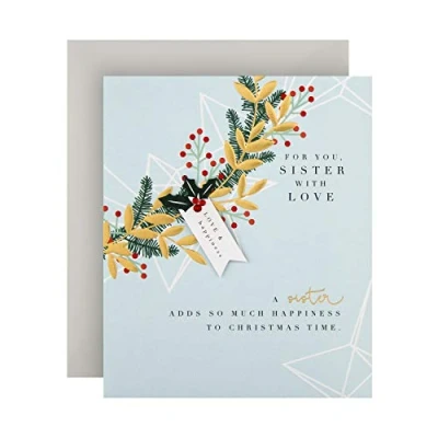 Abbildung von Hallmark Weihnachtskarte für Schwester modernes Blatt Design.