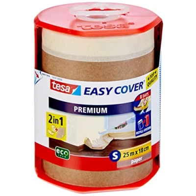 Abbildung von tesa Abdeckfolie EASY COVER Premium Papier Abdeckpapier Nachfüllrolle 25 m : 0,18 m, (Kombi Set, 1 St., Malerband + Abdeckpapier), Kreppband&amp;Abdeckpapier Abdecken&amp;Abkleben für saubere Malerarbeiten