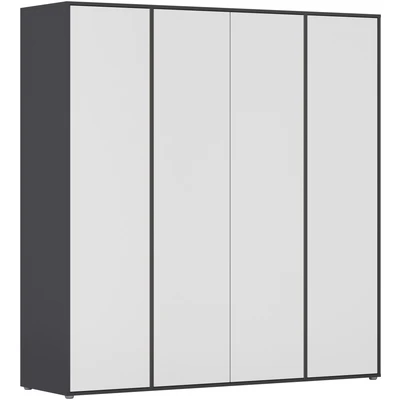 Abbildung von Rauch Möbel Nabila, Drehtürenschrank, Kleiderschrank, Kleiderschränke, Garderobe, 4 türig, Push to Open, Farbe Weiß/Grau metallic, Schwarz, 187x194x53cm