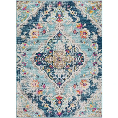 Abbildung von Surya Palma Vintage Teppich groß Wohnzimmer 90x150 cm, Esszimmer, Schlafzimmer Orientalischer Boho Style Carpet Living Room, Bunter Muster, Blau, Fuchsie, Senfgelb, und Orange