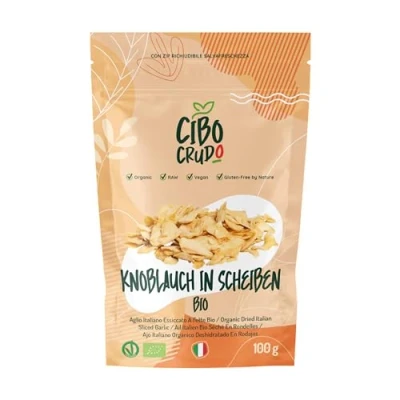 Abbildung von Knoblauchflocken Getrocknet Bio 100g. Getrockneter Knoblauch Chips/Scheiben. Italienisch flocken Sonnengetrocknet Reich an Energetisierenden und Antioxidativen Mineralsalzen.