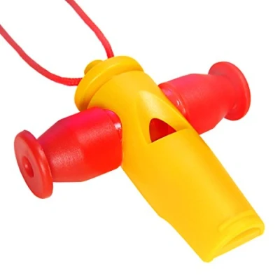 Abbildung von keepdrum Samba Pfeife Apito mit 3 Tonhöhen Tri Tone Whistle Gelb Rot