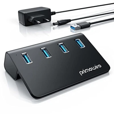 Abbildung von CSL USB 3.0 Hub Aktiv 10 GBit/s 4 Port Verteiler mit Netzteil 3.2 Gen.2 Datenhub für PC Notebook Laptop Ultrabook Tablet MacBook Anthrazit