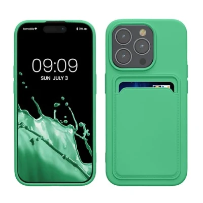 Abbildung von kwmobile Handyhülle kompatibel mit iPhone 15 Pro Hülle Handy Cover Fach für Karten in Limettengrün
