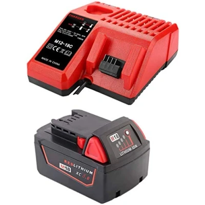 Abbildung von 18V 5000mAh M18 Kompatibler Ersetzen für Milwaukee Akku mit Ladegerät M12 M18B5 M18B2 M18B4 M18BX C18 BC18B C18BX 48 11 1815 1828 M18BPD HD18SX 1820 1850