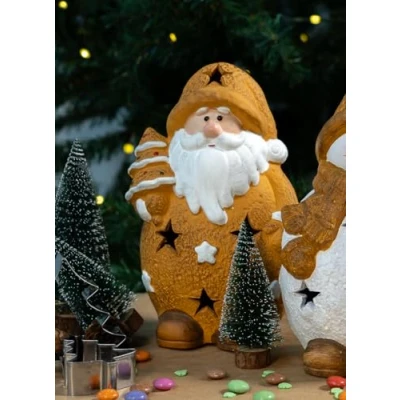 Abbildung von Keramik LED Figur Weihnachtsmann mit Tannenbaum 13 x 21cm Weihnachtsdeko Tisch Deko Dekofigur