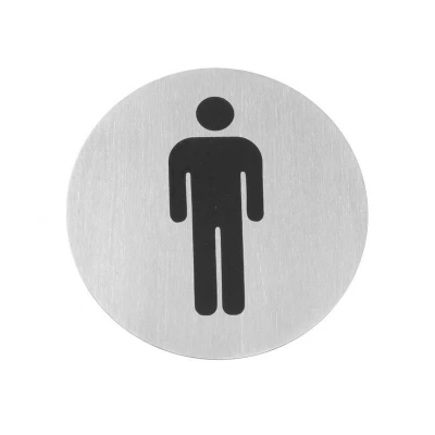 Abbildung von HENDI Türschild WC behindertengerecht Ø 7,5 cm Edelstahl rund mit Doppelklebeband Piktogramm Rollstuhl, Gastro Türschilder kaufen