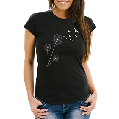 Abbildung von Neverless Print Shirt Damen T Pusteblume Vögel Dandelion Birds Slim Fit Neverless® mit