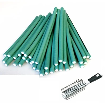 Abbildung von AKTION! Papilotten Flex Wickler Set 24 oder 36 Stck. ca. 7 mm Ø grün (von deutschem Friseurbedarf Fachhändler!) (36 + Kosmetiktasche Bürste)
