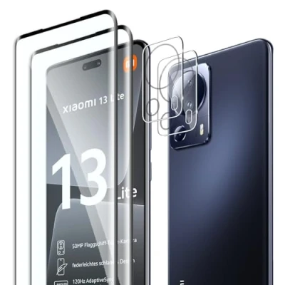 Abbildung von Fyqzio [2+2 Stück Gehärtetes Glas Schutzfolie kompatibel mit Xiaomi 13 Lite und Kamera,Keine Blasen,9H Härte,Anti Scratch,3D Curved,HD Displayschutz fur